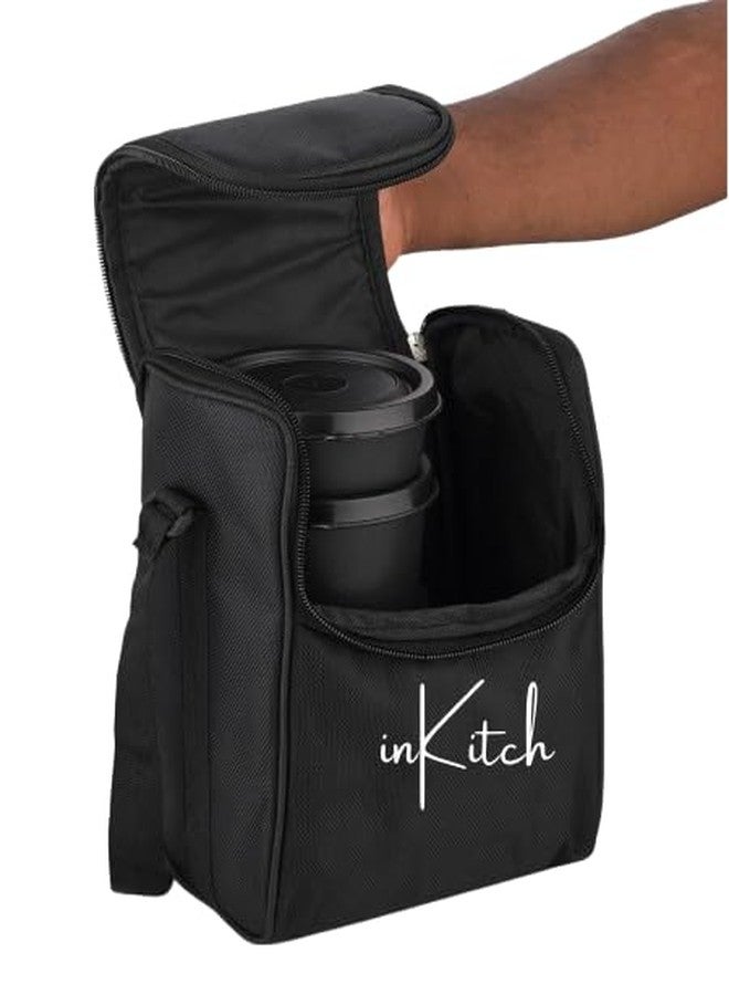 inKitch Microwave Safe Lunch Box Set with Bag | 3 Stainless Steel Inner Containers & 1 Steel Bottle | Leakproof Tiffin Box for Office, School, College | Durable, Easy to Carry, Black - Image 2